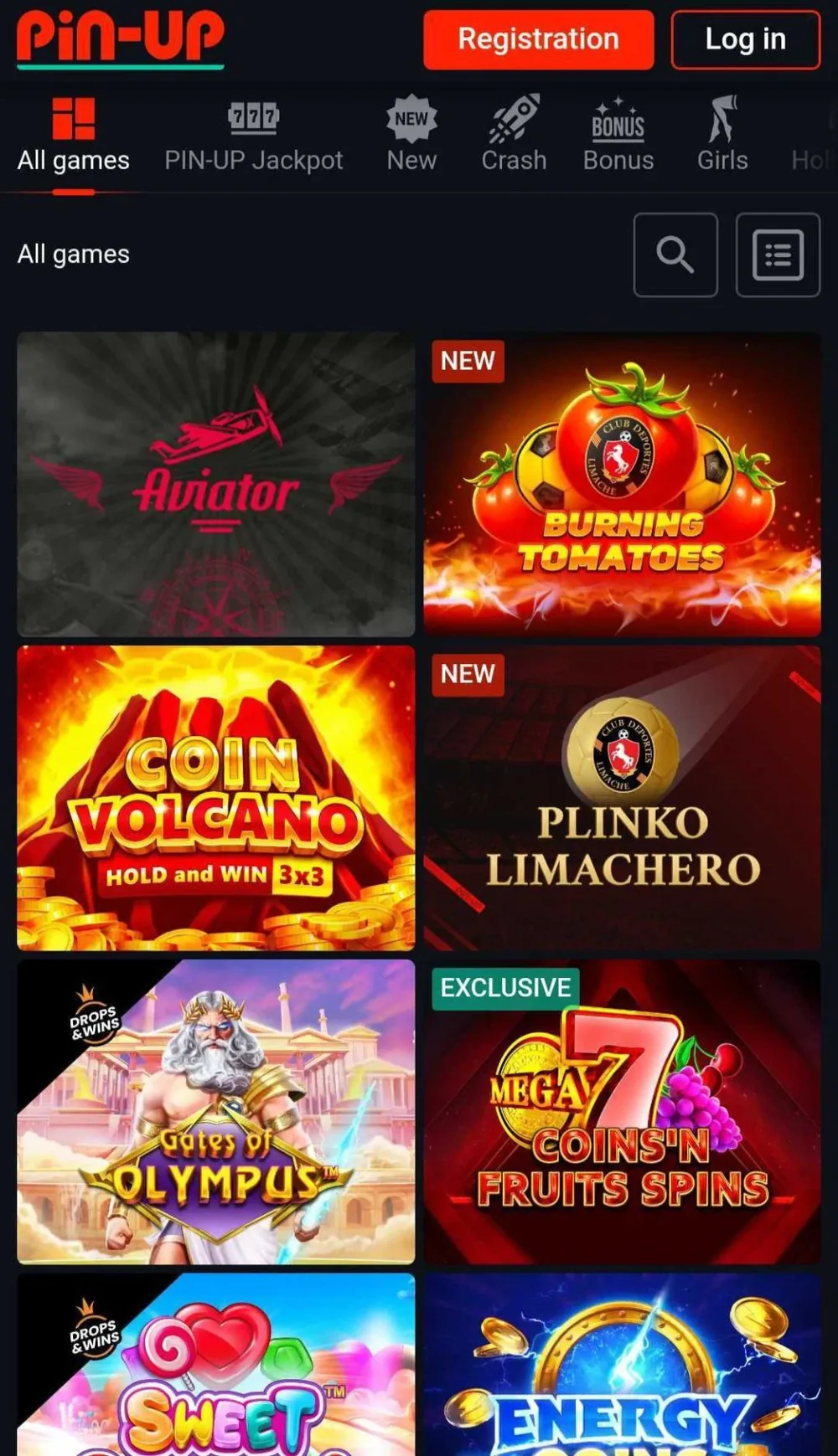 Catálogo de juegos de Pin Up Casino: tragamonedas y crash